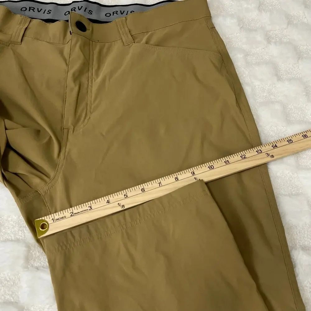 Orvis 38x29 Khaki Stretch Hiking Pants Water Repellent Outdoor Travel Pockets